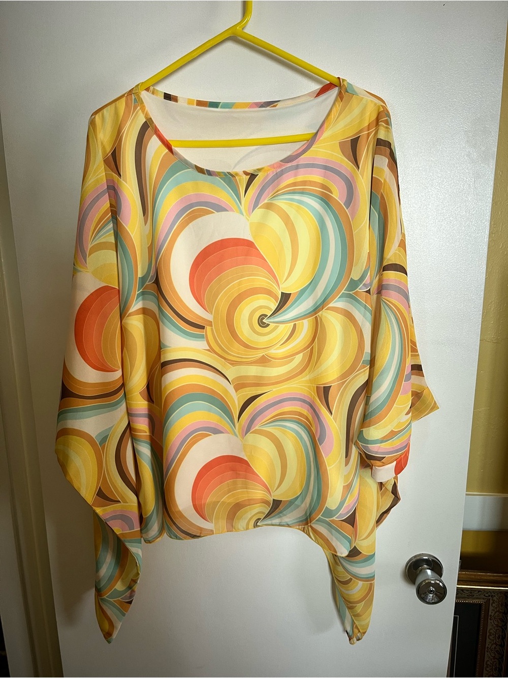 Women’s Swirl Print Sheer Blouse in Yellow Multi